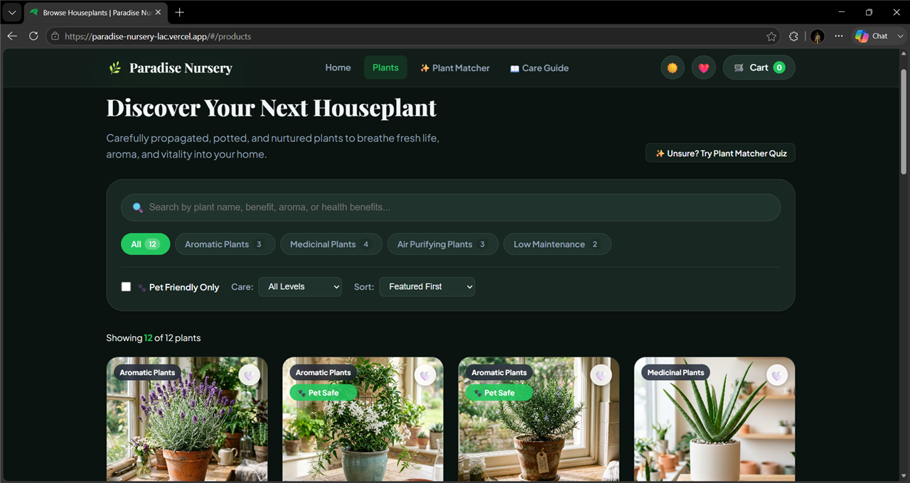 Paradise Nursery project screenshot